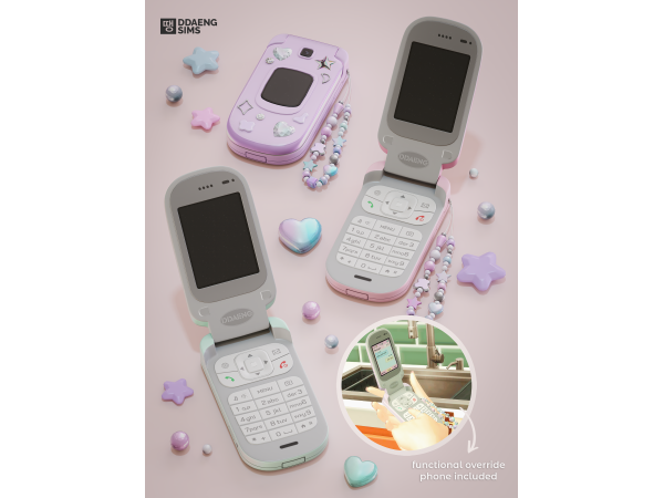 Alpha Retro Flip Phone Decor Functional by ddaengsims - The Sims 4 Custom Content