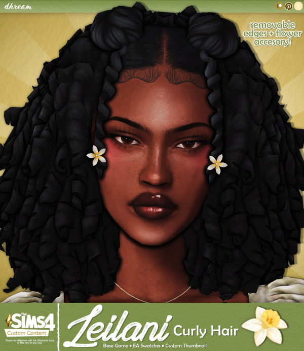 Maxis Match Leilani Curly Hair by simsfinds - The Sims 4 Custom Content