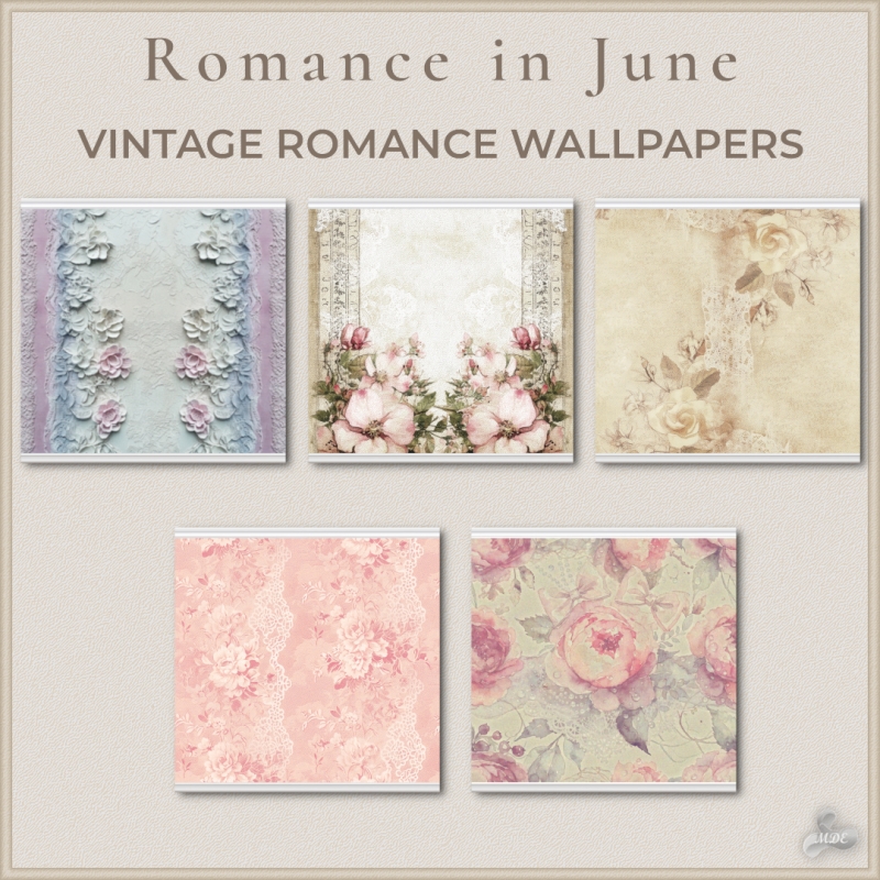 Maxis Match Romance in June Vintage Wallpapers by mde - The Sims 4 Custom Content
