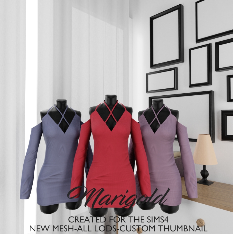 Alpha MARIGOLD VELVET GRACE DRESS by marigoldsims - The Sims 4 Custom Content