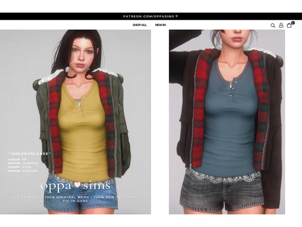 Alpha OPPASIMS 2026 10 Denim Shorts Henley and Coat - The Sims 4 Custom Content