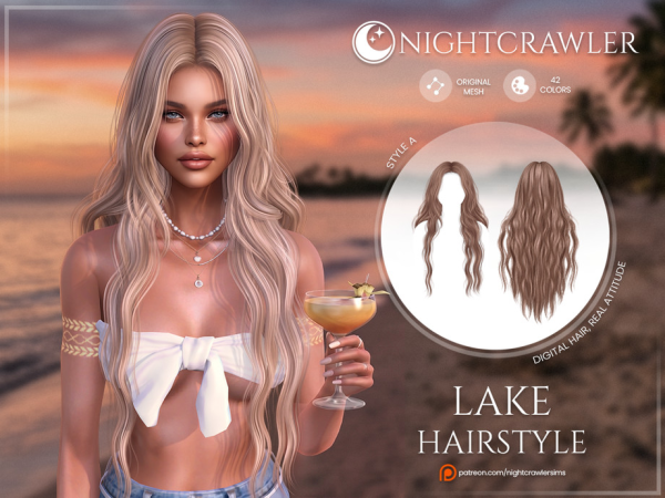 Alpha Nightcrawler Lake Hair STYLE A by Nightcrawler_Sims - The Sims 4 Custom Content