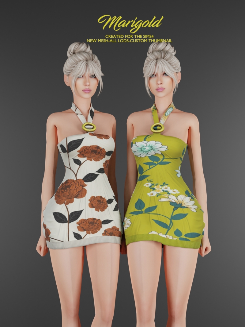 Alpha MARIGOLD TS4_OLYSSIA HALTER DRAPE DRESS by marigoldsims - The Sims 4 Custom Content