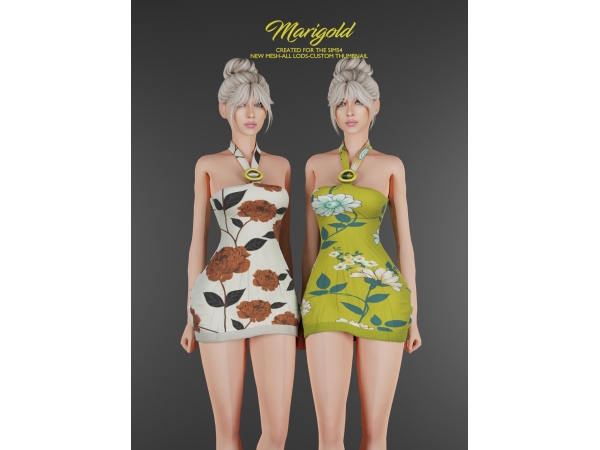 Alpha MARIGOLD TS4_OLYSSIA HALTER DRAPE DRESS - The Sims 4 Custom Content