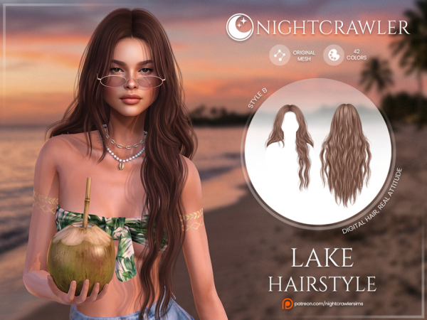 Alpha Nightcrawler Lake Hair STYLE B by Nightcrawler_Sims - The Sims 4 Custom Content