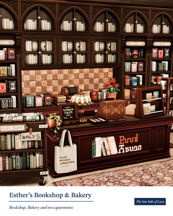 Maxis Match Esther's Bookshop Bakery Britechester by simsfinds - The Sims 4 Custom Content