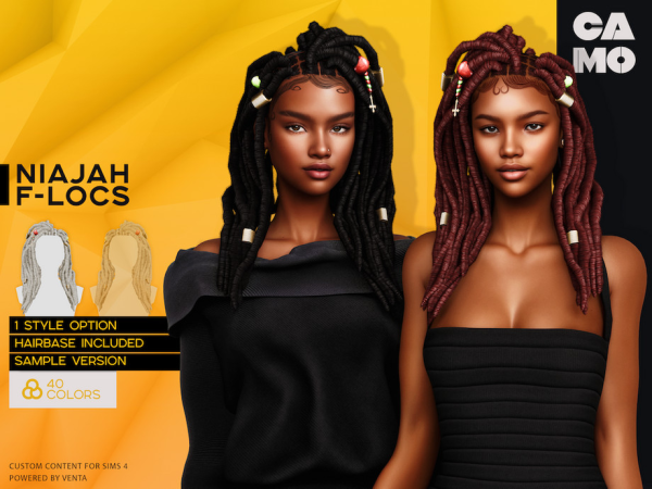 Alpha CAMO Niajah F Locs by VentaStudio - The Sims 4 Custom Content