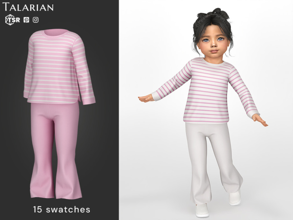 Alpha Ariella Striped Sweater Flare Pants Outfit TODDLER by talarian - The Sims 4 Custom Content