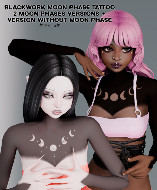 Mix Moon Phases blackwork tattoo by simsfinds - The Sims 4 Custom Content