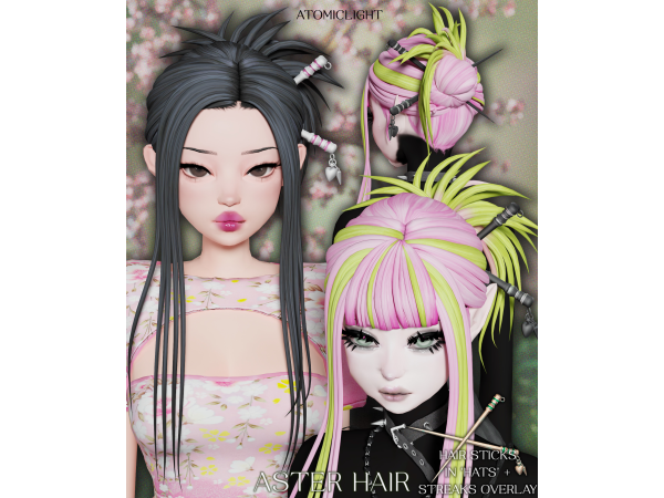 Aster Hair + hair sticks by atomiclight