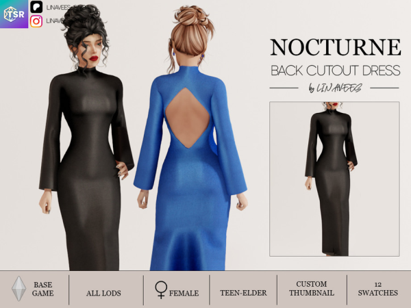 Alpha NOCTURNE BACK CUTOUT DRESS by linavees - The Sims 4 Custom Content
