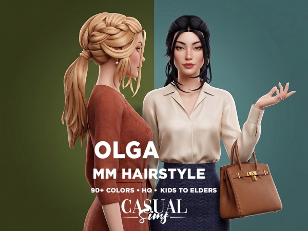Alpha Olga Hairstyle MAXIS MATCH (With and Without Bangs) - The Sims 4 Custom Content