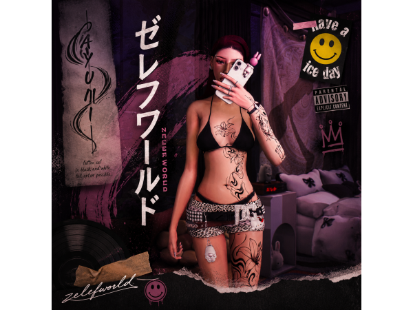 Mix Ayumi tattoo set by Zelefworld - The Sims 4 Custom Content