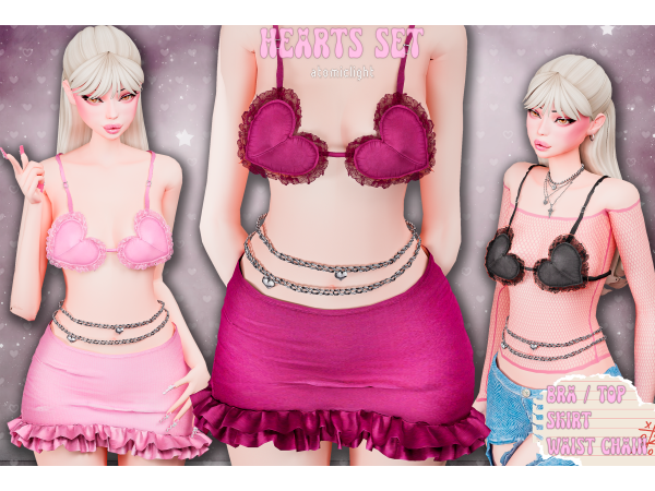 Mix Hearts set waist chain by atomiclight - The Sims 4 Custom Content