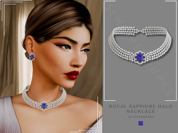 Alpha PATREON Royal Sapphire Halo Necklace by Glitterberryfly - The Sims 4 Custom Content