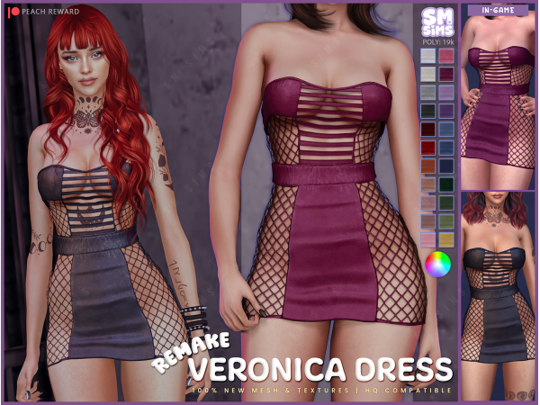 Alpha PEACH Veronica Dress REMAKE by SMSims - The Sims 4 Custom Content