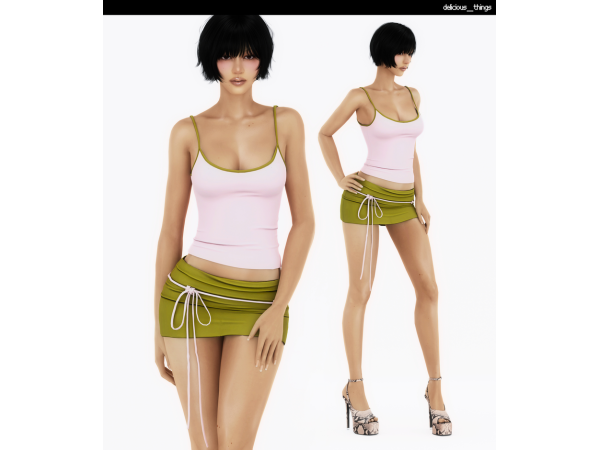 Alpha GIFT POLL 2 WINNER_iebikinis 'Signature' Cami Top Mini Skirt Set by delicious things - The Sims 4 Custom Content