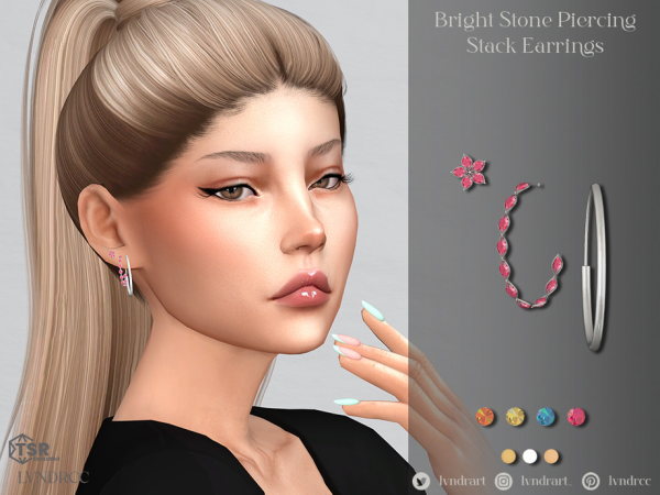 Alpha Bright Stone Piercing Stack Earrings - The Sims 4 Custom Content