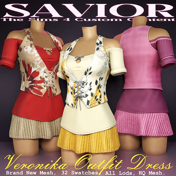 Alpha Svr_Marionjola Veronika Outfit Dress by saviorts4 - The Sims 4 Custom Content