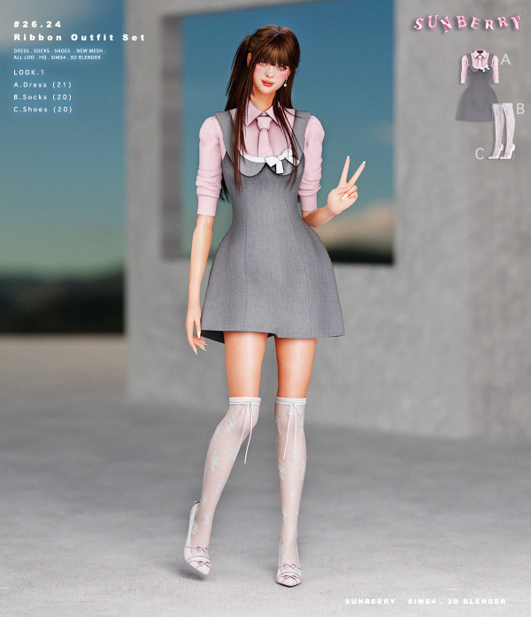 Alpha [SUNBERRY]2624_Ribbon Outfit by simsfinds - The Sims 4 Custom Content