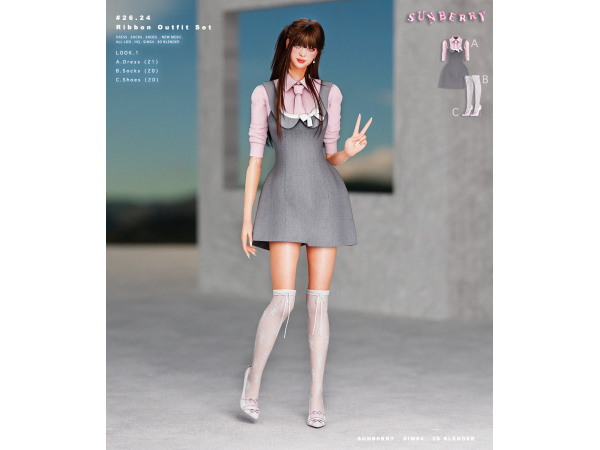 Alpha [SUNBERRY]2624_Ribbon Outfit - The Sims 4 Custom Content