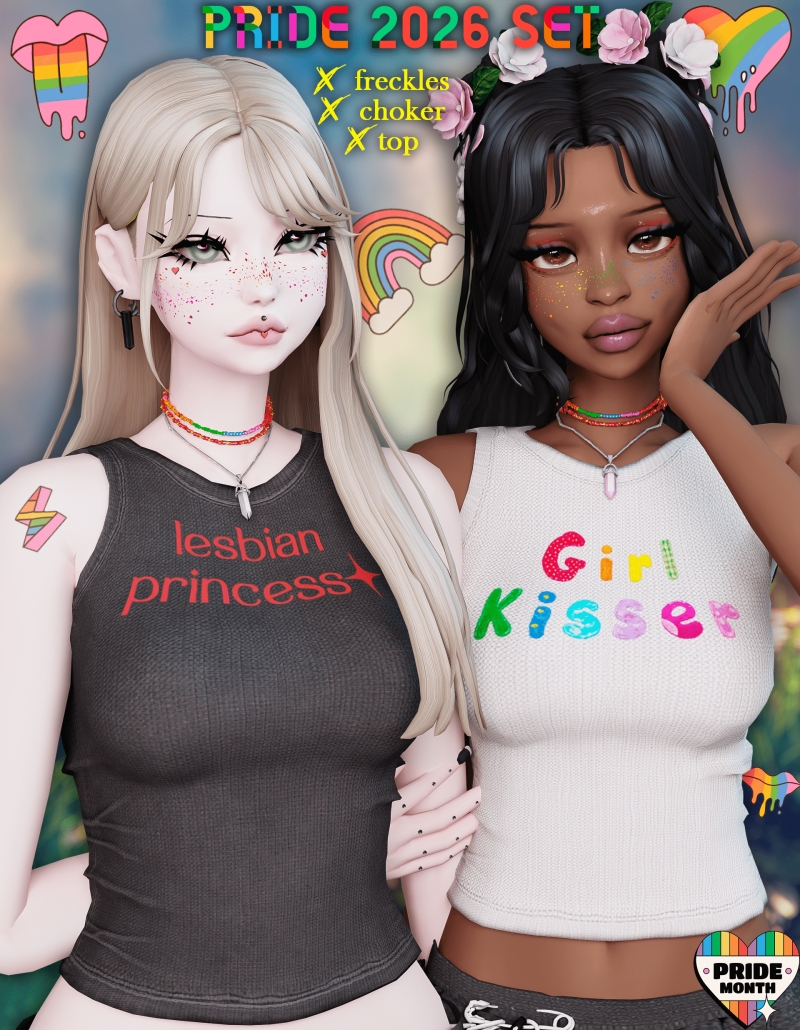 Mix Pride set 2026 pride freckles top choker - The Sims 4 Custom Content