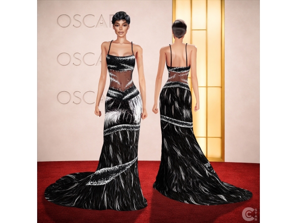 Alpha Sheer Sequin Feather Train Gown - The Sims 4 Custom Content