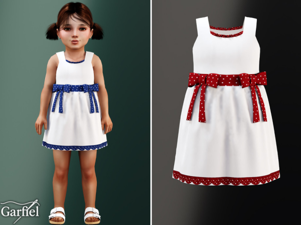 Alpha Toddler Sleeveless bow dress with playful polka dot accents by Garfiel - The Sims 4 Custom Content