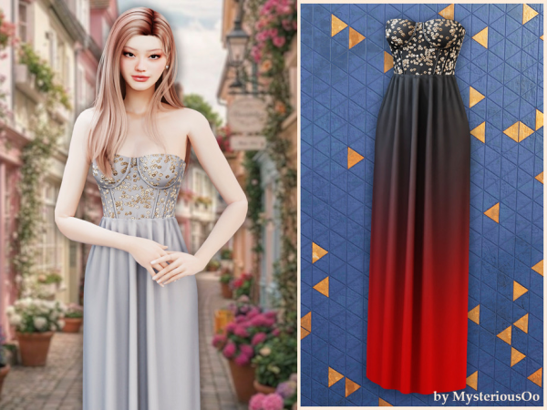 Alpha Starlight cascade gown by MysteriousOo - The Sims 4 Custom Content