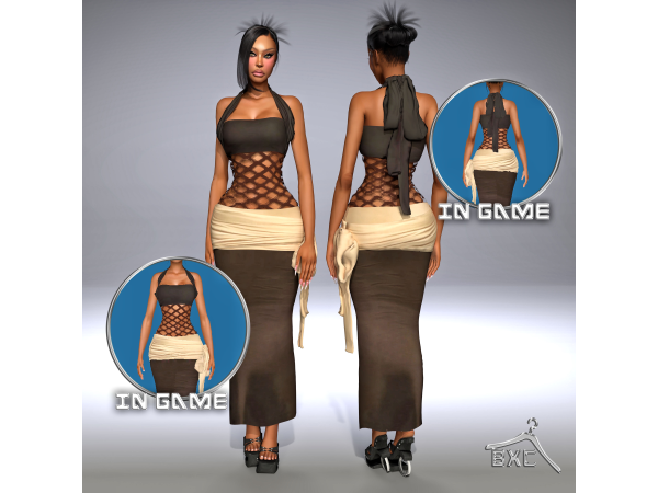 Alpha GAULTIER OBI BELT DRESS V2 by Baddiexsimmer - The Sims 4 Custom Content