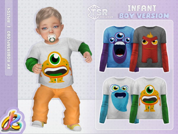 Alpha Infant Boys Monster Print Top by RobertaPLobo - The Sims 4 Custom Content