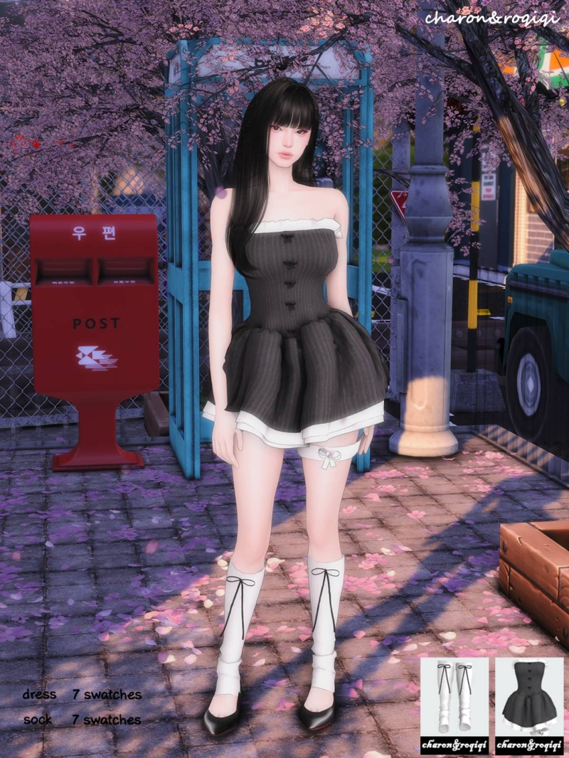 Mix [charonroqiqi]tube top dress by roqiqi - The Sims 4 Custom Content