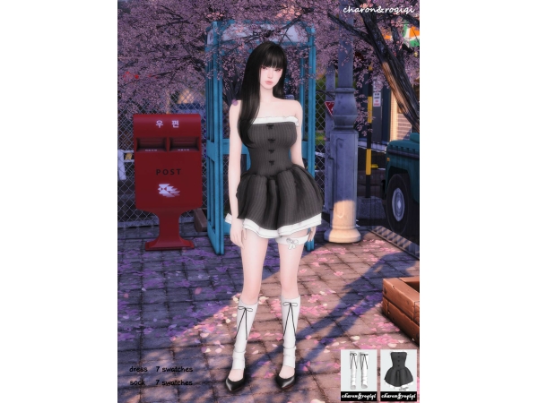 Mix [charonroqiqi]tube top dress - The Sims 4 Custom Content
