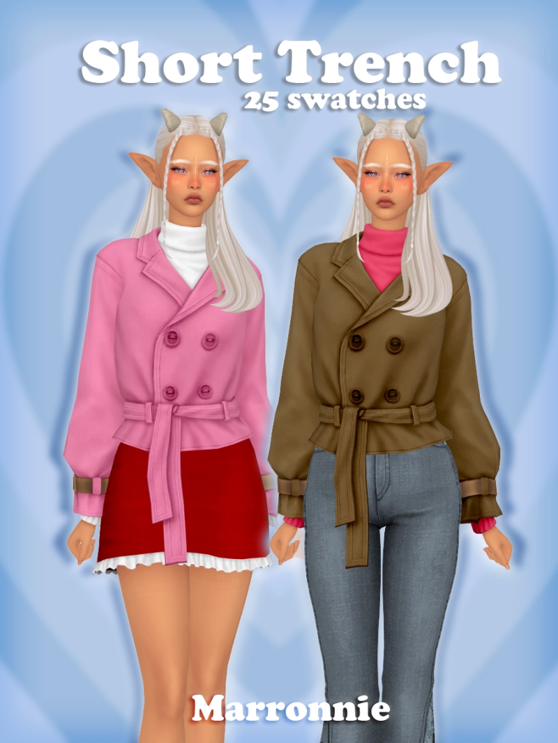 Maxis Match Short Trench Coat by marronnie - The Sims 4 Custom Content