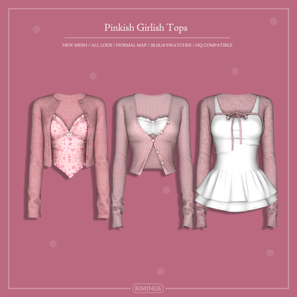 Alpha [RIMINGS] Pinkish Girlish Tops by simsfinds - The Sims 4 Custom Content