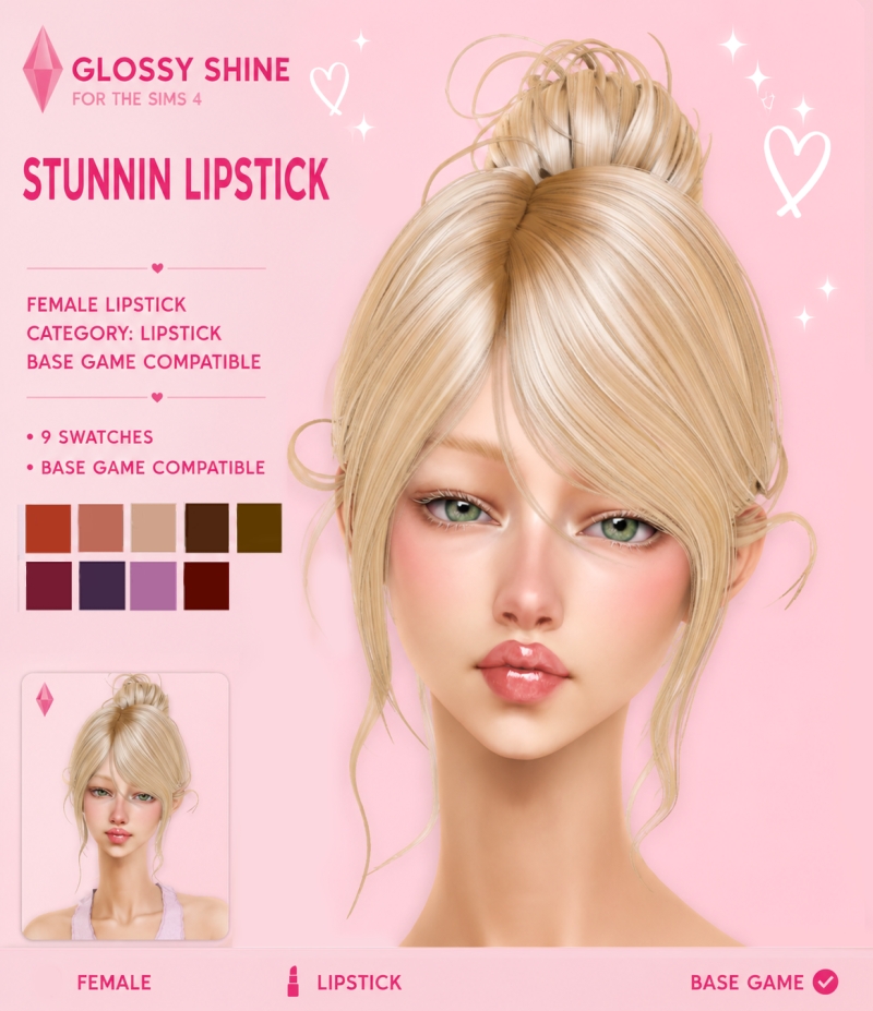 Alpha Glossy Shine Lipstick by patysims - The Sims 4 Custom Content
