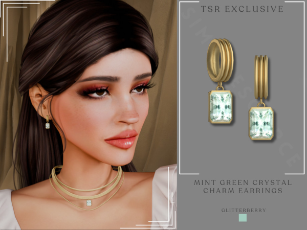 Alpha Mint Green Crystal Charm Hoops by Glitterberryfly - The Sims 4 Custom Content