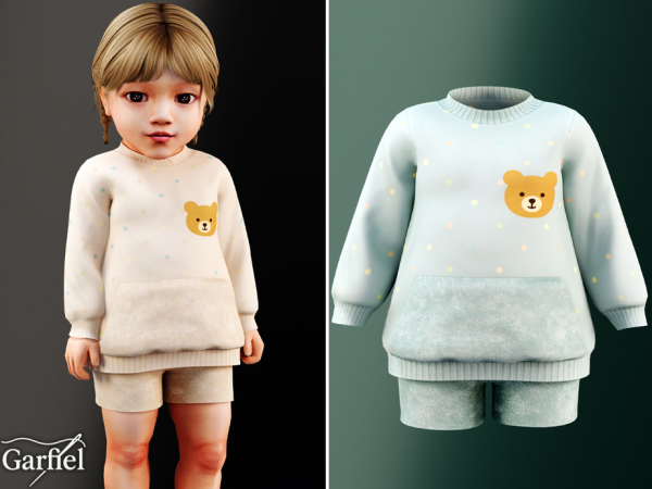 Alpha Infant Cozy bear lounge set with playful dotted print by Garfiel - The Sims 4 Custom Content