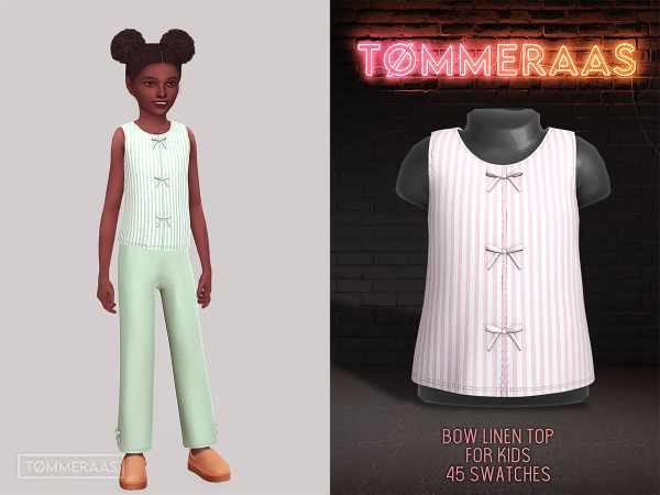 Alpha TØMMERAAS Bow Linen Top for Kids - The Sims 4 Custom Content