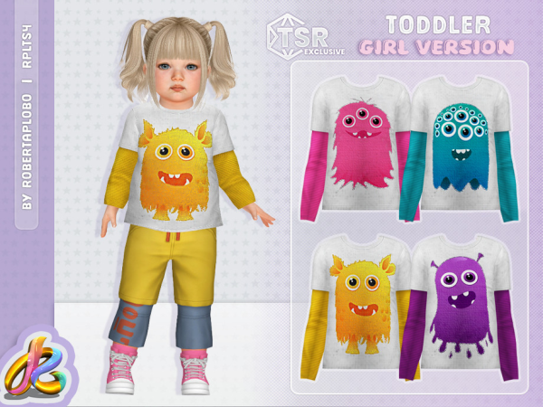 Alpha Toddler Girls Monster Print Top by RobertaPLobo - The Sims 4 Custom Content