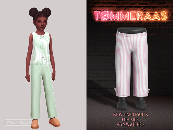Alpha TØMMERAAS Bow Linen Pants for Kids - The Sims 4 Custom Content