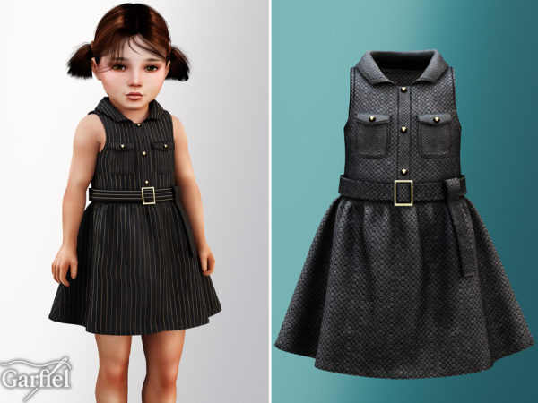 Alpha Toddler Structured belted dress with polished utility charm by Garfiel - The Sims 4 Custom Content