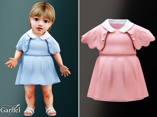 Alpha Infant Peter pan collar dress with scalloped cape sleeves by Garfiel - The Sims 4 Custom Content