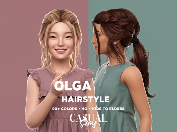 Alpha Olga Hairstyle KIDS (With and Without Bangs) - The Sims 4 Custom Content