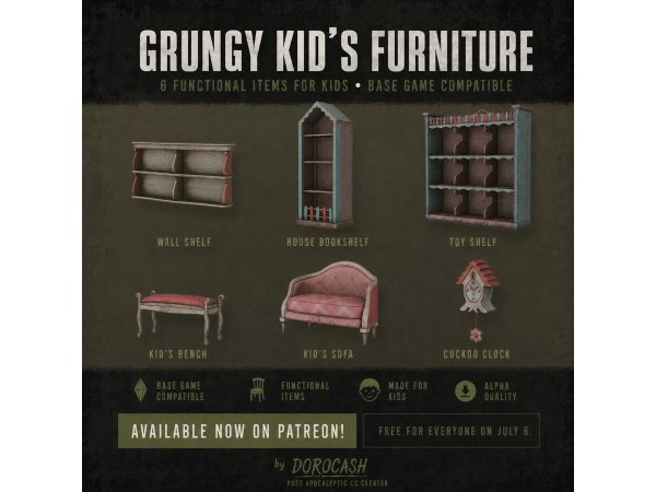 Alpha Grungy Kid's Furniture by DoroCash - The Sims 4 Custom Content