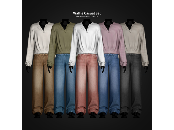 Alpha Waffle Casual Set by gorillax3 - The Sims 4 Custom Content