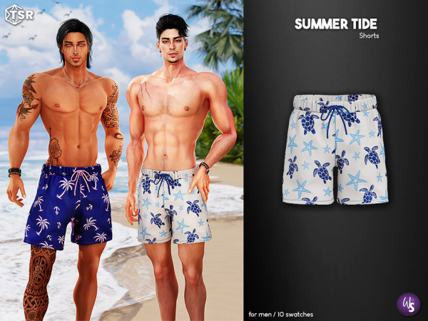 Alpha Summer Tide Swim Shorts for men by WisteriaSims - The Sims 4 Custom Content