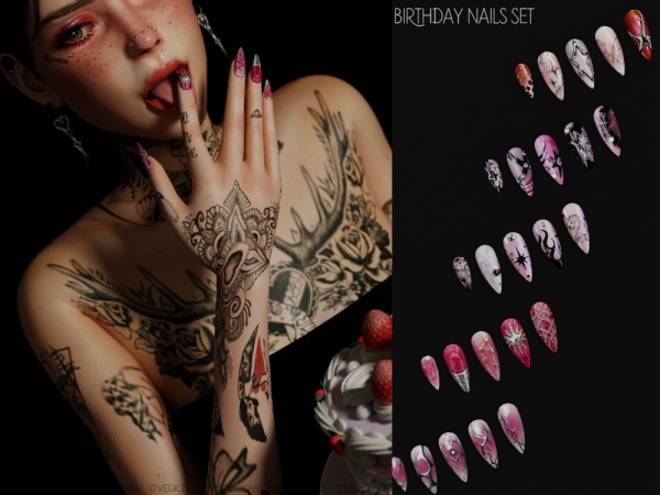Alpha Birthday nails set - The Sims 4 Custom Content