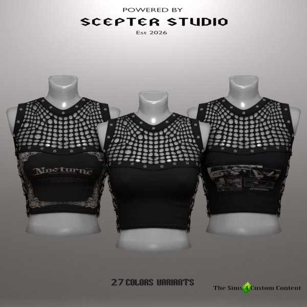 Alpha Drussila Fishnet Patchwork Top by scepterstudio - The Sims 4 Custom Content