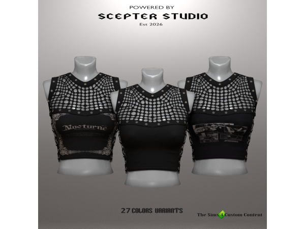 Alpha Drussila Fishnet Patchwork Top by Scepter - The Sims 4 Custom Content